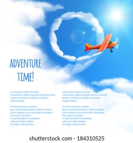 Sky Background with Red Airplane. Vector illustration, eps10, editable.
