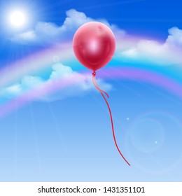 Sky Background with red Balloon, editable illustration in realistic style, Vector EPS 10