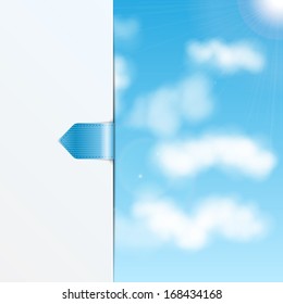 sky background with a sheet of white paper and bookmark.eco background.vector