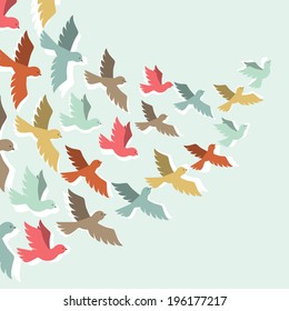 Sky background with stylized color flying birds.