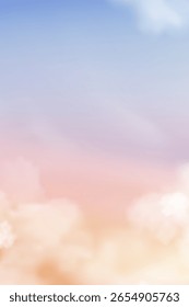 Sky Background At Sunset With Pastel Pink Gradient Cloud, Sunrise In Blue And Purple, Soft Beach Scene With Spring Color, Vertical Sea View, Morning Green Horizon And Calm Coastal Landscape
