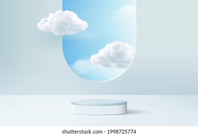 sky background vector 3d blue pastel rendering and podium   minimal cloud scene  minimal product display background 3d render sky clouds blue pastel  Stage 3d render product in sky clouds platform