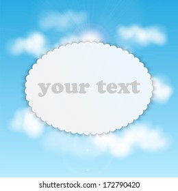 sky background .white banner on the background of blue sky with clouds.eco background.vector 