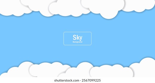 Sky Background with White Blue Sky,Cloud, Minimal Display for Summer Banner Design,Vector Spring Landscape and abstract Wall background.