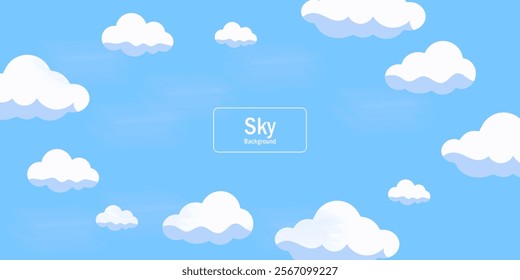 Sky Background with White Blue Sky,Cloud, Minimal Display for Summer Banner Design,Vector Spring Landscape and abstract Wall background.