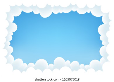 Sky background and white clouds frame. Vector Illustration.