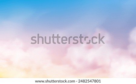 Sky Background,Pastel cloud in fair pink sunset sky,Sunrise gradient blue light of fantasy cloudy.Vector cartoon in abstract cloud orange twilight sky.Beautiful fairytale soft morning nature light