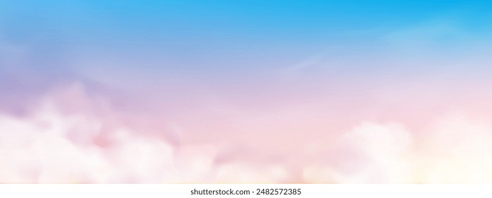 Sky Background,Pink color abstract fluffy cloud,Cartoon Morning Summer Sky pastel blue,yellow,Fantasy dramatic soft orange Sunset in Autumn,Vector Dramy fairy mystic blur sunrise in Winter

