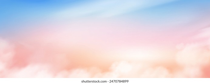 Sky Background,Pink color abstract soft fluffy cloud in Autumn,Cartoon fantasy Sunrise Morning Winter Sky pastel blue,yellow,Draemy Dramatic Orange Sunset,Vector fairy mystic twilight in Summer