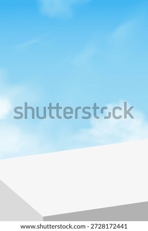 Sky Background,Podium for product platform for summer,Minimal abstract 3d display on blue sky,cloud.White stand mockup for cosmetics business design.Vector Nature Spring landscape for holiday banner