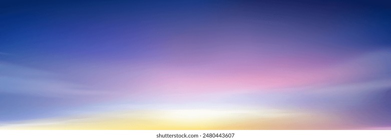 Sunset Sky Blue, Fondo de nubes, Amanecer en la playa con naranja, rosa, amarillo. Paisaje de Naturaleza Dramática hora dorada con el cielo crepuscular en la tarde después del amanecer, Horizonte Anuncio Luz del sol en otoño, Invierno 