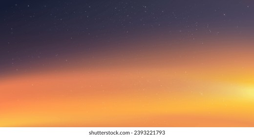 Sky Background,Sunset Sky Blue,Purple,Yellow,Orange with Cloud and Starry in Evening,Vector Backdrop Cartoon Sunrise over Sea Beach in Morning Summer,Horizon Romantic Sky Nature Banner