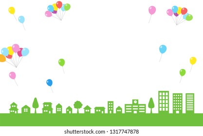 sky with balloon and cityscape - background material -