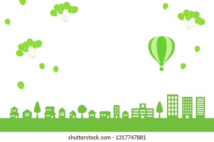 sky with balloon and cityscape - background material -
