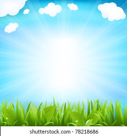 Sky With Beams And Sprout, Isolated On White Background, Vector Illustration