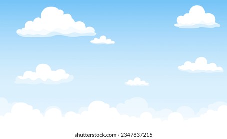 Sky and beautiful clouds in sunny weather.Trendy flat design in cartoon style.For the design of postcards, invitations, summer posters,template for text.Vector illustration.