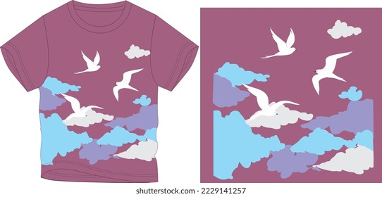 SKY AND BIRDS t shirt graphic design vector illustration \