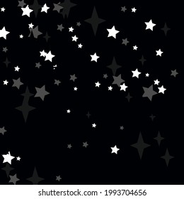 Papel de fondo de pantalla de Año Nuevo impreso en gris negro. Ilustración De Las Estrellas Caóticas De Plata Luminosa. Ornamento Monocromo blanco gris de Navidad de invierno. Fondo Acogedor de la magia Textil Oscura y Festividad.