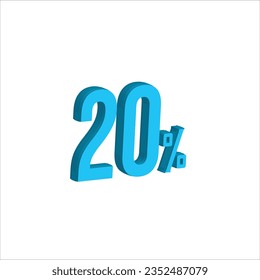 Sky blue 20% Percent 3d illustration sign on white background have work path. Special Offer 20 Percent Discount Tag. Advertising signs. Product design. Product sales.
