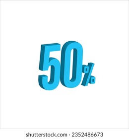 Sky blue 50% Percent 3d illustration sign on white background have work path. Special Offer 50 Percent Discount Tag. Advertising signs. Product design. Product sales.
