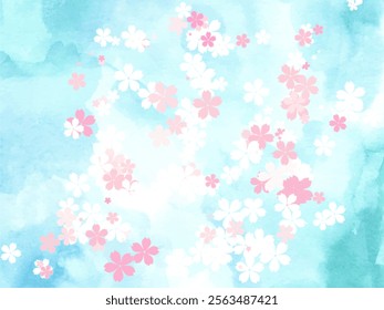 The sky blue abstract background is watercolor and sprinkled with small flowers, displaying simplicity and elegance. Coco to be used as wallpaper.