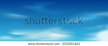 Sky blue background. Clear sky landscape. Sunlight in winter, spring, and summer. Horizon sunny day or sunlight morning with white cirrus clouds for banner, poster, web. Sunny sky vector illustration.