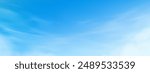 Sky Blue Background With Cloud, Clear Summer Beach Vector, Spring Sunset Sun Day, Bright Cartoon Landscape, Nature Horizon, Seasonal Travel Scene, Coastal Illustration, Weather Banner And Copy Space.