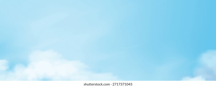 Sky Blue Hintergrund mit Wolke für Sommer Banner, Frühling Natur klar blau Himmel, dramatische Wolke Tänzer über Strand, Vektor Cartoon Horizont Landschaft mit heller Sonne