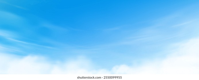 Cielo azul, Fondo de la nube, Horizonte Verano Cielo claro sobre la playa, Vector paisaje naturaleza amanecer en invierno, Primavera panorama Anuncio nubes blancas sobre océano azul, Puesta de sol