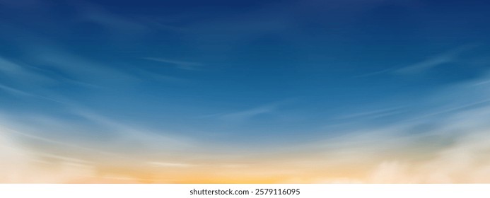 Sky blue background,Horizon summer landscape clear sky,white cloud over sunset beach,Panorama nature sunrise dramatic cloudy for spring banner,Vector cartoon sky field in evening