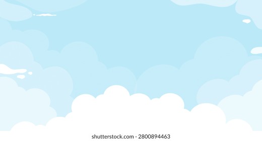 Sky Blue Background,Horizon Summer Nature Landscape Clear Sky Cloud in Sunny day, Morning sunlight in Winter, Spring natural daylight in afternoon,Vector flat style abstract for wallpaper in kids room