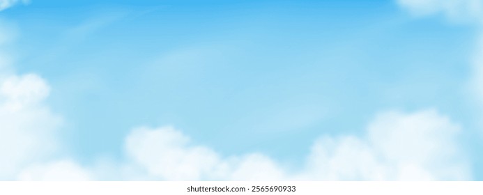 Sky blue background,Summer clear sky with cloud over beach. Vector cartoon nature background of Spring before sunset with bright sunlight,Horizon landscape beautiful dramatic white cloudy field