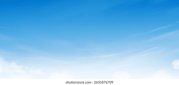 Sky blue background,Summer clear sky and cloud over beach,Vector cartoon horizon Spring nature landscape with bright sunny day,Nature background for screen wallpaper 