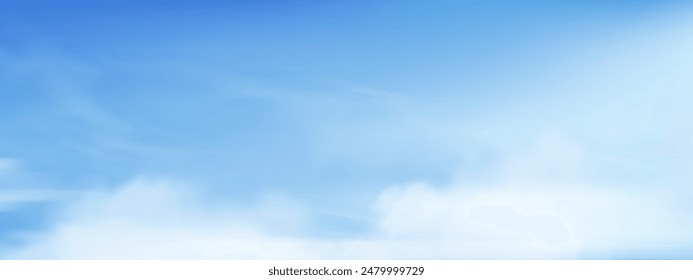 Sky Blue Background,Vector Clear Sky Cloud.Sunny day with sunlight morning in Winter,Horizon Nature Landscape daylight in afternoon Summer,Spring,illustration Banner weather season