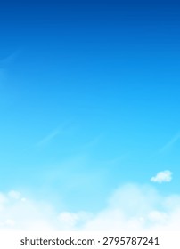 Sky Blue Background,Vector clear sky,cloud by summer beach.Spring landscape bright sunlight.Cartoon Nature horizon illustration with white light,fluffy cloudy in evening,Abstract blue gradient light
