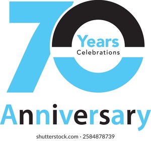 sky blue and black color number 70 with word Years sky blue color  with word celebrations black color and word anniversary sky blue black color in the bottom.

