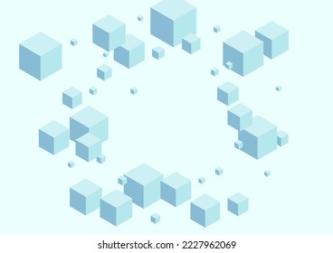 Sky Blue Block Background Blue Vector. Box Geometry Illustration. Grey Cubic Toy Design. 3d Texture. Monochrome Element Square.