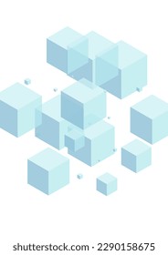 Sky Blue Block Background White Vector. Polygon Symbol Illustration. Gray Geometric Flying Template. Connection Texture. Monochrome Creative Cube.