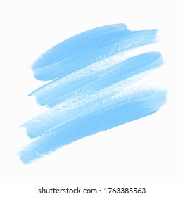 Sky blue brush stroke paint texture white background. Perfect art design for logo or banner. Vector.		