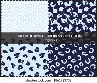 Sky Blue Brush strokes pattern collection includes 4 designs for fashion prints, graphics, backgrounds
