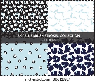 Sky Blue Brush strokes pattern collection includes 4 designs for fashion prints, graphics, backgrounds