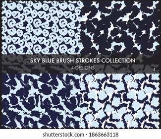 Sky Blue Brush strokes pattern collection includes 4 designs for fashion prints, graphics, backgrounds