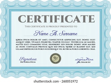 Certificado azul cielo o plantilla de diploma.