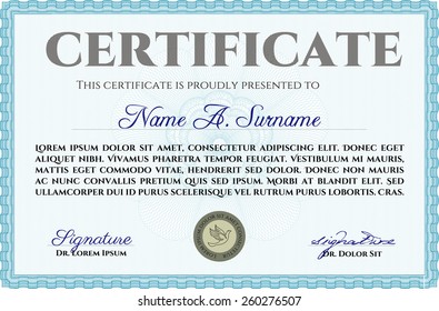 Sky blue certificate or diploma template.