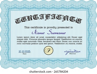 Sky blue certificate or diploma template