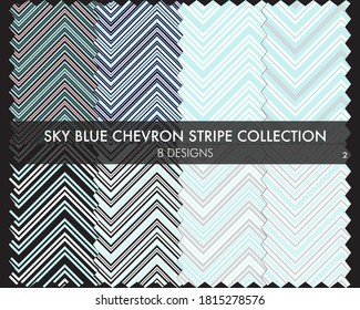 Sky Blue Chevron striped seamless pattern collection includes 8 designs for fashion textiles, graphics