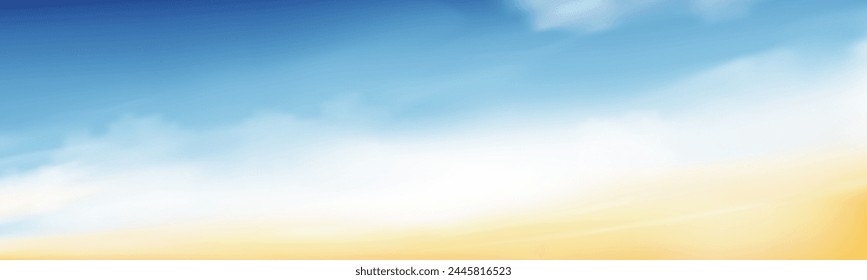 Sky blue with cloud background ,Vector Horizon beach sunset with yellow color on  spring,Panorama beautiful Nature morning sunrise sky in sunny day Summer,Banner landscape background 