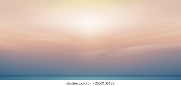 Sky blue with cloud background ,Vector Horizon beach sunset with yellow color on spring,Panorama beautiful Nature morning sunrise sky in sunny day Summer,Banner landscape background 