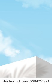 Fondo azul cielo y nube,Pantalla de podio 3D Paso en el cielo de verano,Escena vectorial blanca,Plataforma gris Mostración de mockup para presentación de productos cosméticos,Banner de sitio web para primavera,Venta de verano,Promocionar