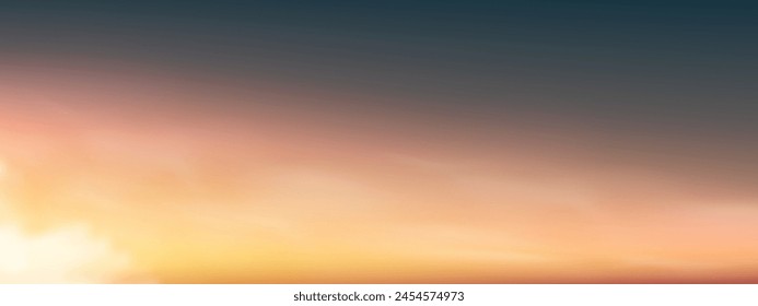 Sky Blue with cloud background,Vector Horizon beach sunset with yellow,pink,orange,red in Spring,Panorama beautiful Nature morning sunrise sky in Summer,Banner Romantic Sky landscape background.	
